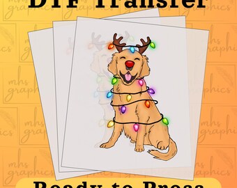 Golden Retriever DTF Transfer, Christmas Ready to Press, Christmas Heat Transfer, Christmas Shirt, Christmas T Shirt, Christmas DTF Transfer
