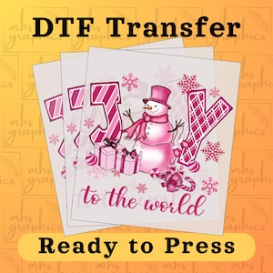 Transfert DTF Pink Joy To Tha World, Noël prêt à presser, Noël transfert à chaud, chemise de Noël, robe de Noël, Noël DTF, Noël