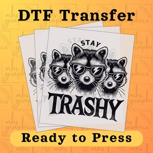 Stay Trashy DTF Transfer, Raccoon Ready to Press, Raccoon Heat Transfer, Raccoon Shirt, Raccoon DTF, Raccoon Lovers