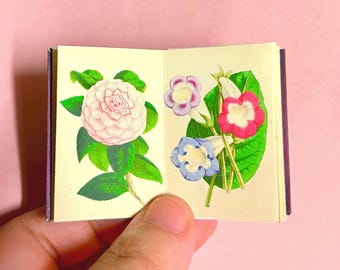 Minilibro botánico a escala 1:6 (1:12) en formato PDF digital para armar, revista floral de flores de jardín, miniatura imprimible para casa de muñecas, incluye ex libris de postal de regalo.