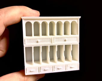 Estantes organizadores de mesa STL a escala 1/12, cajones de exhibición / Archivo digital imprimible en 3D, muebles de estudio para casa de muñecas redimensionables BJD Blythe