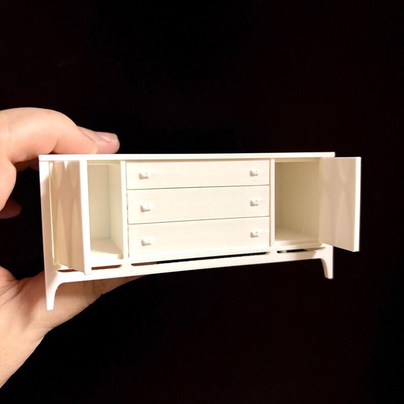 1:12 Scale STL, Miniature Credenza, TV Stand, Brasilia, Mid-Century Style, Dresser, Wardrobe, Dollhouse Furniture 3D Print File (Digital) image 3