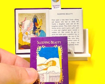 1:6 1∶12 skala Törnrosa minibok DIY DIGITAL PDF, läsbara sidor, bokmärke, utskrivbart prinsessminiatyr sagohus