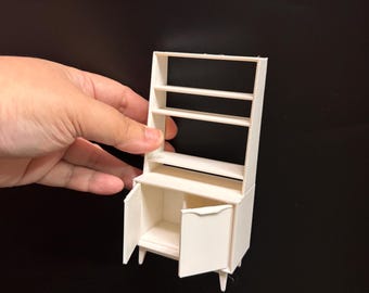 Estantería de exhibición STL a escala 1/12, mini estantería con gabinete, archivador digital, muebles de casa de muñecas modernos de mediados de siglo, estantería en miniatura.