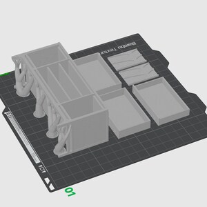 May include: A light gray 3D-printed organizer with multiple compartments and drawers. The organizer features decorative tree-like supports and is set on a textured black surface. Additional small trays and decorative elements are also included.