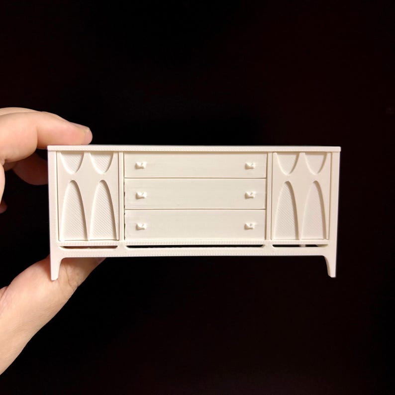 1:12 Scale STL, Miniature Credenza, TV Stand, Brasilia, Mid-Century Style, Dresser, Wardrobe, Dollhouse Furniture 3D Print File (Digital) image 2
