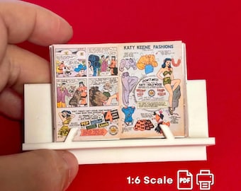 1:6 Scale Katy Keene Comic Mini Book, Volume 1, Dollhouse Printable, Miniature Fashion Paper Doll, Openable Pages (Digital Download)