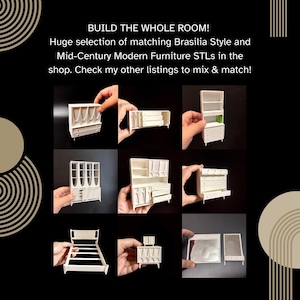 1:12 Scale STL, Miniature Credenza, TV Stand, Brasilia, Mid-Century Style, Dresser, Wardrobe, Dollhouse Furniture 3D Print File (Digital) image 4