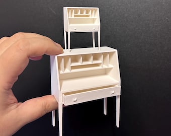 Escritorio con vitrina para impresión 3D a escala 1:12 (archivo STL), mueble miniatura moderno de mediados de siglo (MCM) para casa de muñecas, sala de estudio u oficina.