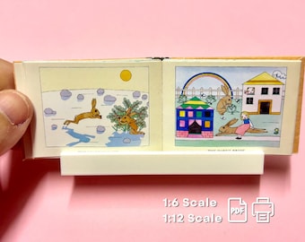 Minilibro DIY de Cuentos de Liebres (PDF digital), casa de muñecas en miniatura a escala 1/6 y 1/12, imprimible, páginas interiores legibles, Conejita de Pascua, Conejita Novia