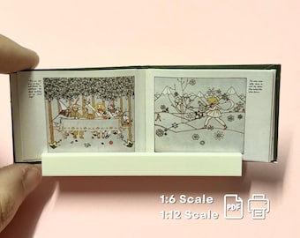 Libro en miniatura para manualidades de David el Soñador (PDF digital), casa de muñecas en miniatura a escala 1/6 y 1/12, imprimible, páginas interiores que se abren, regalo de cumpleaños original.