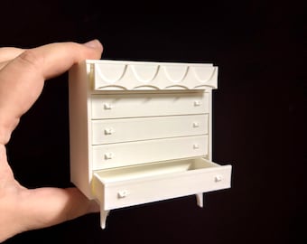 Cómoda alta Brasilia de 5 cajones a escala 1:12, archivo digital imprimible en 3D para casa de muñecas, miniatura de mediados de siglo, ideal para dormitorio BJD.