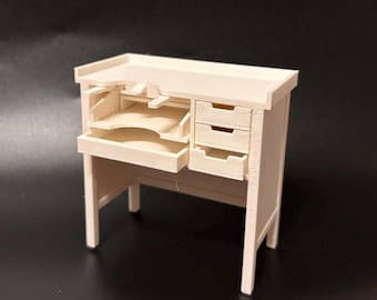 Banco de trabajo de joyero a escala 1:12, archivo STL para impresión 3D (descarga digital), mueble miniatura para casa de muñecas de joyero.