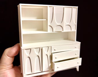Aparador Brasilia a escala 1:12, archivo STL para impresión 3D, vitrina, aparador, buffet, credenza, muebles de comedor en miniatura de mediados de siglo (MCM).