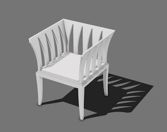 Silla de pavo real a escala 1/12, archivo imprimible en 3D, muebles digitales en miniatura para casa de muñecas, comedor, sala de estar, sillón modernista MCM de mediados de siglo.