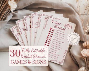 Minimalistic Swan Bridal Shower Game Bundle,  Romantic Editable Games and Signs Template, Vintage Party Design, Digital Canva Download #swan