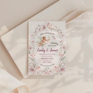 Vintage Wedding Invitation |  Template with Cherub | Floral Editable Invite | Angel Cupid  Card | Instant Download W2
