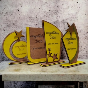 4 Different Designs Awards Trophy Laser Cut Bundle, Glowforge Laser Cut File, Wood Plexiglass Award Trophy SVG Files, 3 4 6 mm material k006