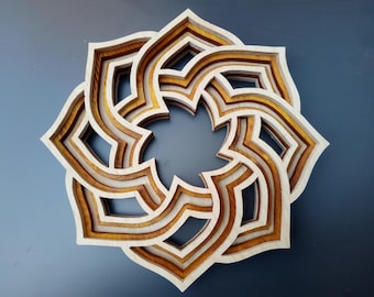 Salvamanteles de estrellas en capas, archivo svg Glowforge, decoración de arte de pared, decoración geométrica, patrón de salvamanteles, patrón de sierra de calar, mandala DXF cortado con láser k042