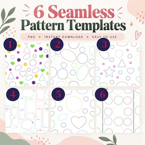 6 Seamless Pattern Templates for Procreate, Procreate Pattern Templates, 6 PNG Repeat Pattern Layout Guides, Seamless Pattern Design