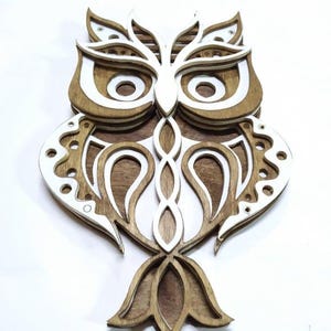 Fichier de découpe laser svg en couches hibou mandala, motif de scie à chantourner, pour les amoureux de la chouette, motif mandala, motif hibou, fichier svg hibou, scie à chantourner pdf k052