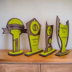 4 Award Trophy SVG Bundle - Laser Cut Files for Glowforge, Cricut, DIY Crafting - Digital Download for Custom Trophies & Awards k010