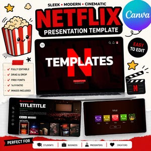 Cinema Canva Presentation Template | Movie Style Slides | Editable Pitch Deck | Streaming Inspired Presentation