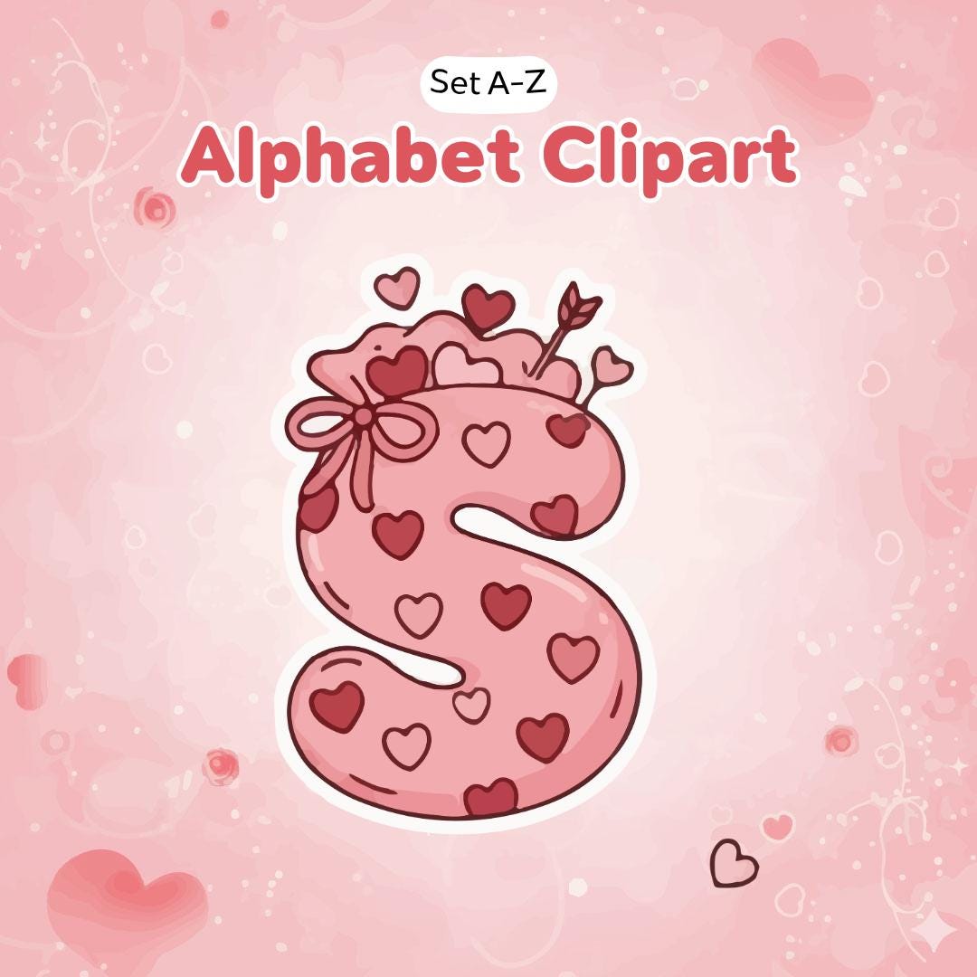 Sweetheart Doodle Alphabet Clipart: Pink & Red Love Letters (digital ...