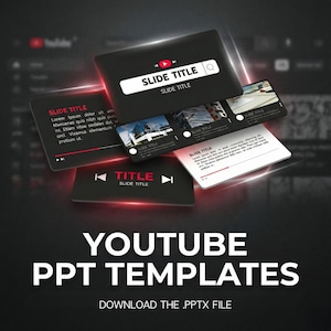 May include: A digital graphic showcasing YouTube PPT templates. The design features black rectangles with the words "SLIDE TITLE" and "TITLE" in white. The image includes a YouTube logo and the text "YOUTUBE PPT TEMPLATES".