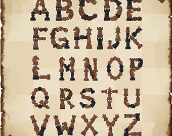 Chess Alphabet Clipart A-Z | Chess Piece Letters | PNG SVG EPS Digital Download