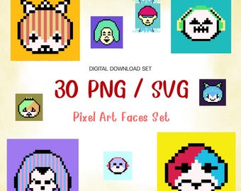 8-bits pixelart-gezichten | Retro-tekenpictogrammen (PNG-, SVG-, EPS-bestanden)