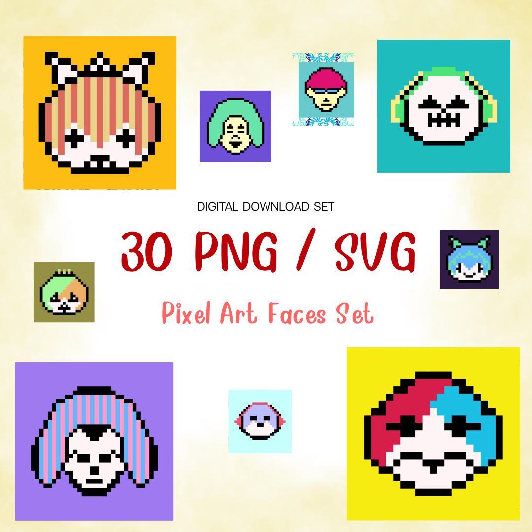 8-bit Pixel Art Faces | Retro Character Icons (PNG, SVG, EPS Files) - Etsy