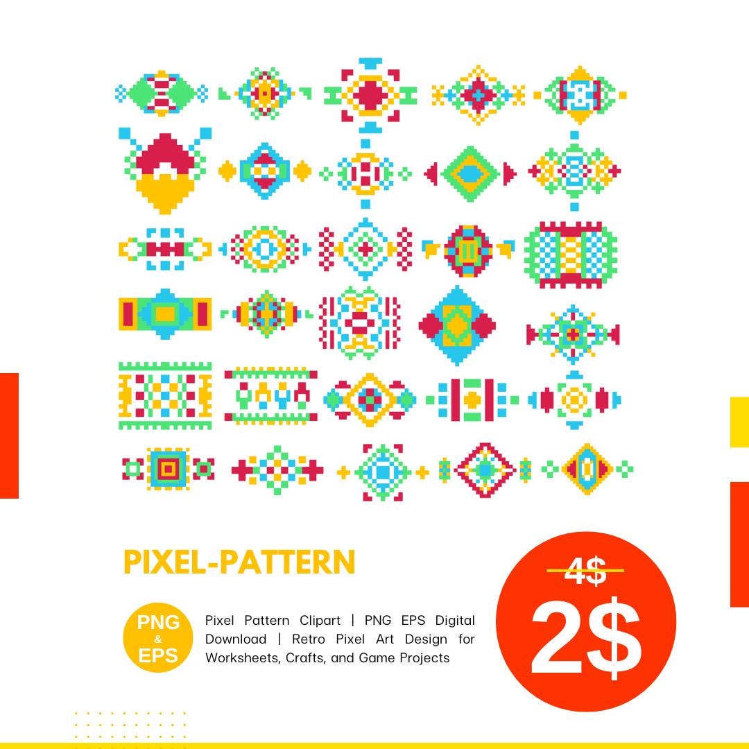 Retro Pixel Pattern Clipart: PNG EPS Digital Download - Etsy