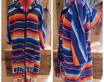 Upcycled serape blanket COAT L-XL Mexican stripe