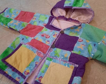 Upcycled Quilt Blanket Coat Toddler 2-3 original one of a kind under the sea