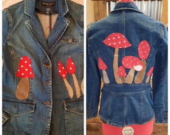 Mushroom upcycled denim jacket blazer sz 4 original