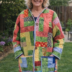 Upcycled Quilt Blanket Coat L-XL handmade patch Don't Throw It Out