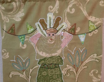 Fabric Original wall art Carnival Lady Embroidered On Upholstery Fabric