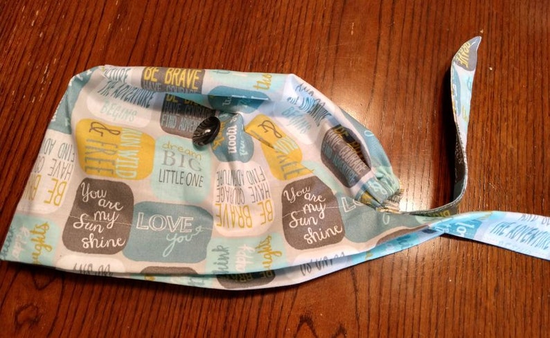 Surgical scrub hat inspiring quotes buttons back tie handmade