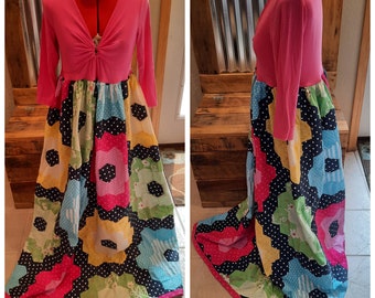 Upcycled vtg Quilt top full Maxi dress sz M-L