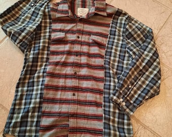 Spliced Flannel Plaid Shirt Upcycled Mens M-L womans L-XL unisex