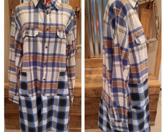 Upcycled flannel plaid shirt jacket ladies L