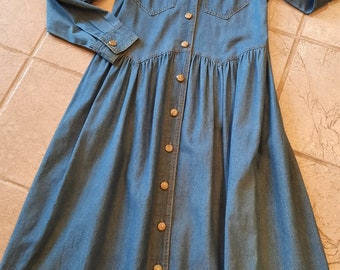 Vtg western denim midi Dress 6 embellished Monique