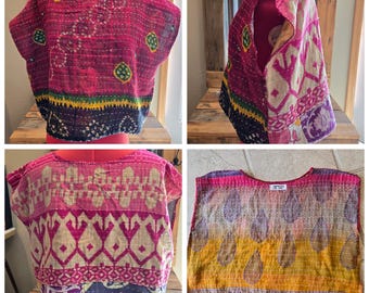 Upcycled Kantha Quilt Cropped Top S-L Handmade Don't Throw It Out