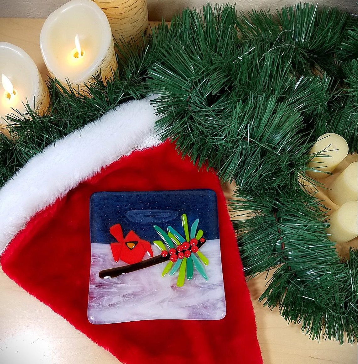 Christmas Dish Red Cardinal Candy Dish Trinket Dish Votive Etsy