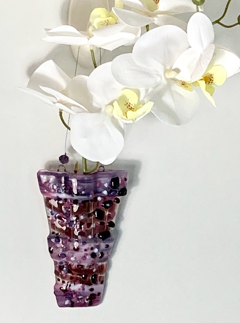 Fused glass hanging pocket vases, propagation station, for windows or wall art, for live, artificial or dried flowers, holds water image 4
