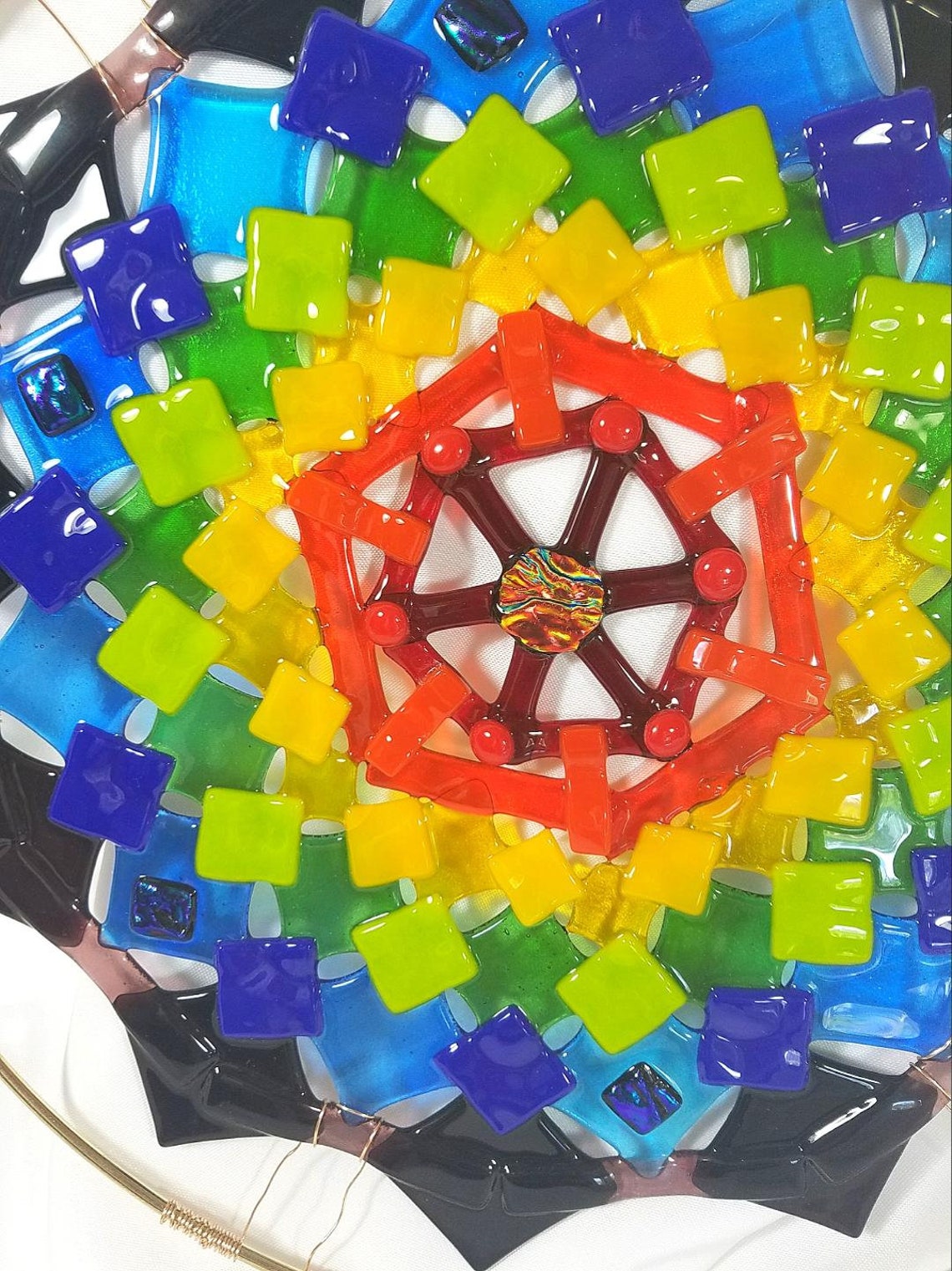 Large Rainbow Fused Glass Mandala Hanging Sun Catcher or Wall Etsy