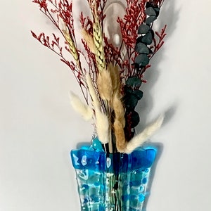 Fused glass hanging pocket vases, propagation station, for windows or wall art, for live, artificial or dried flowers, holds water image 3