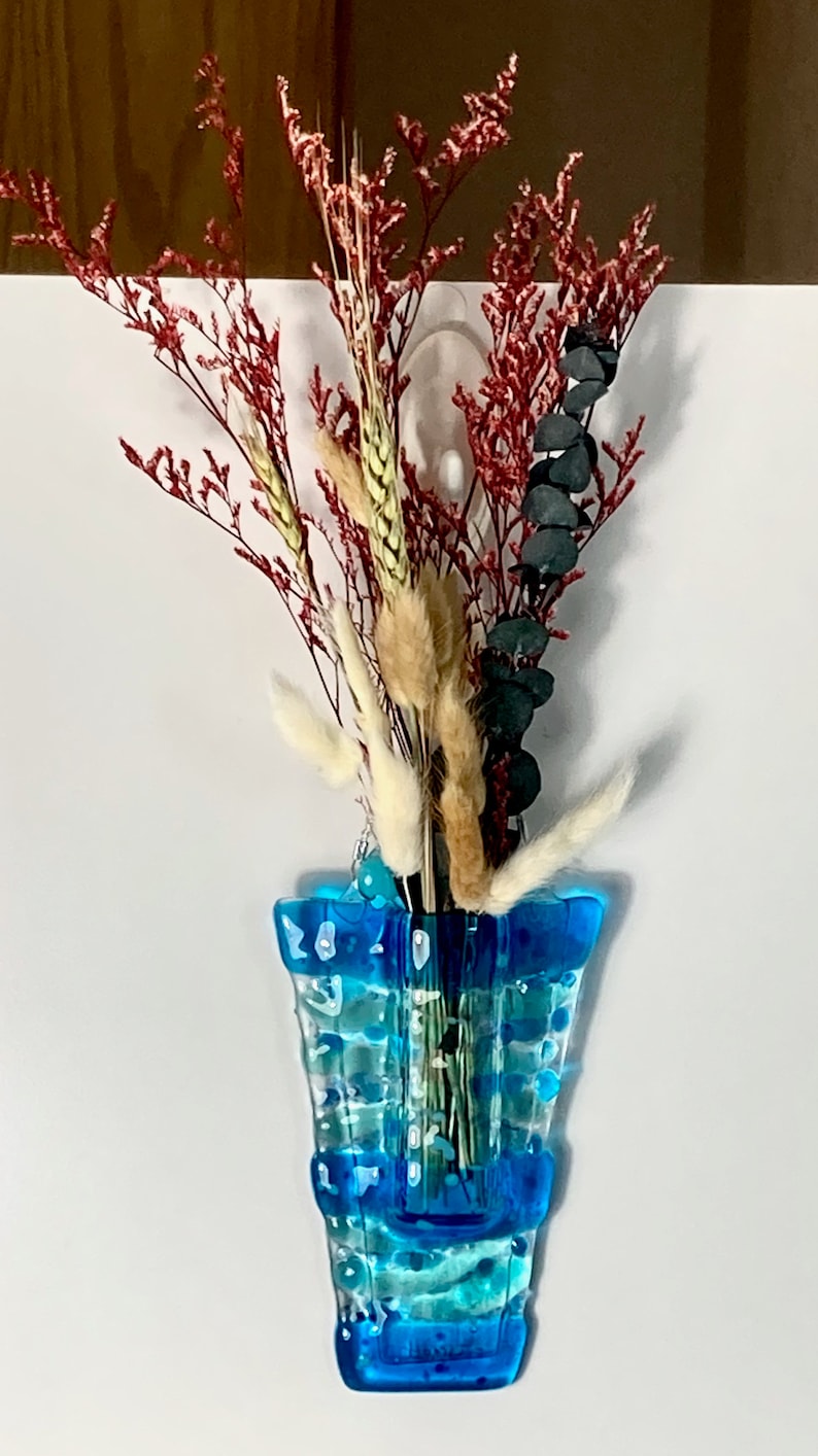 Fused glass hanging pocket vases, propagation station, for windows or wall art, for live, artificial or dried flowers, holds water image 3