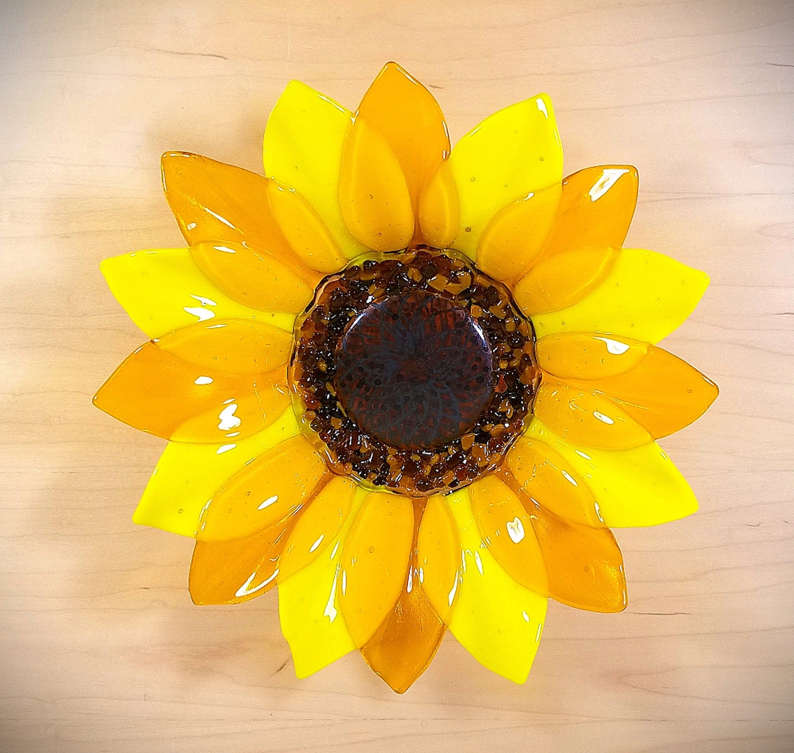 Fused glass sunflower bowl / colorful yellow sunflower / Fruit Etsy